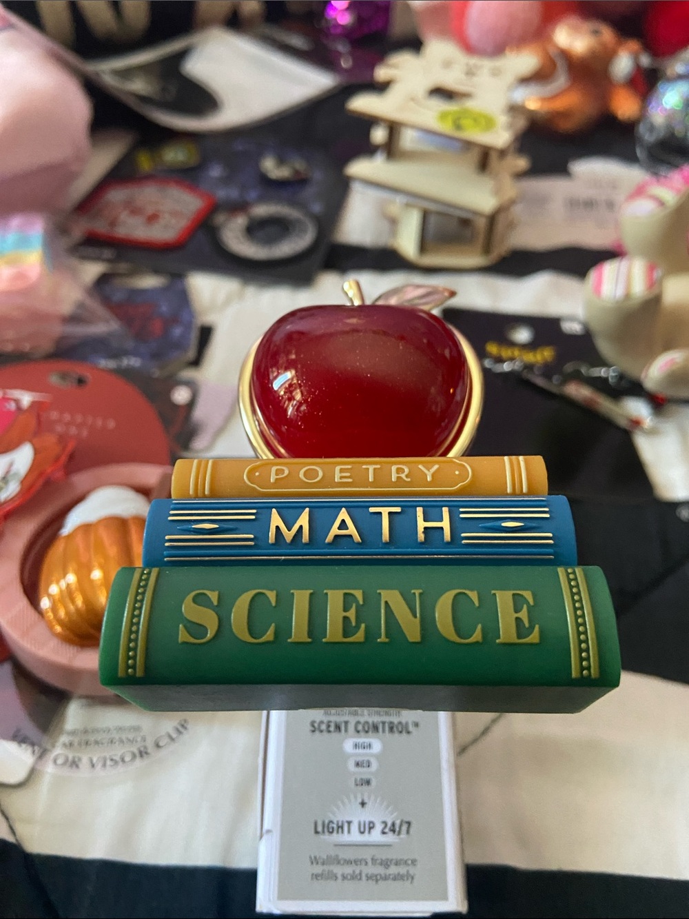 Decorative Science, Math & Poetry Book Stack with Red Apple light up wallflower
